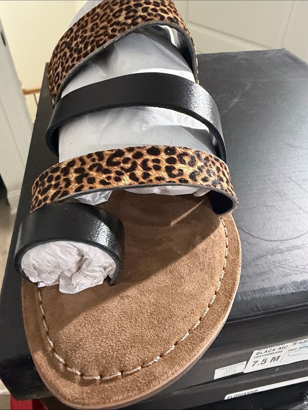 Very Volatile Leopard and Black Triple Strap Sandal